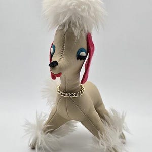 R. Dakin and Co. Faux Leather & Sawdust Stuffed Pom Pom Poodle Dog Toy Made in Japan
