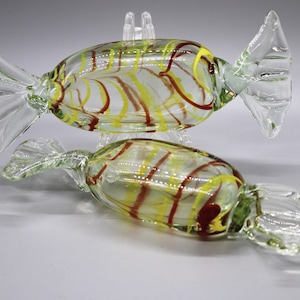 Pair Large Blown Glass Candy Figurine Paperweights, Art Glass Candy Sculptures