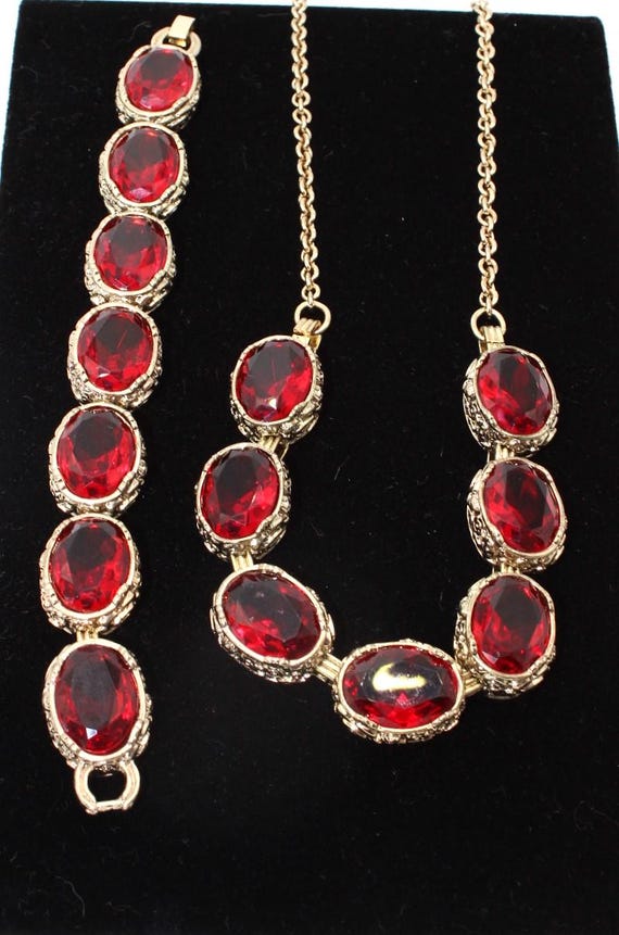 Vintage Monet Statement Ruby Red Collet Necklace … - image 8