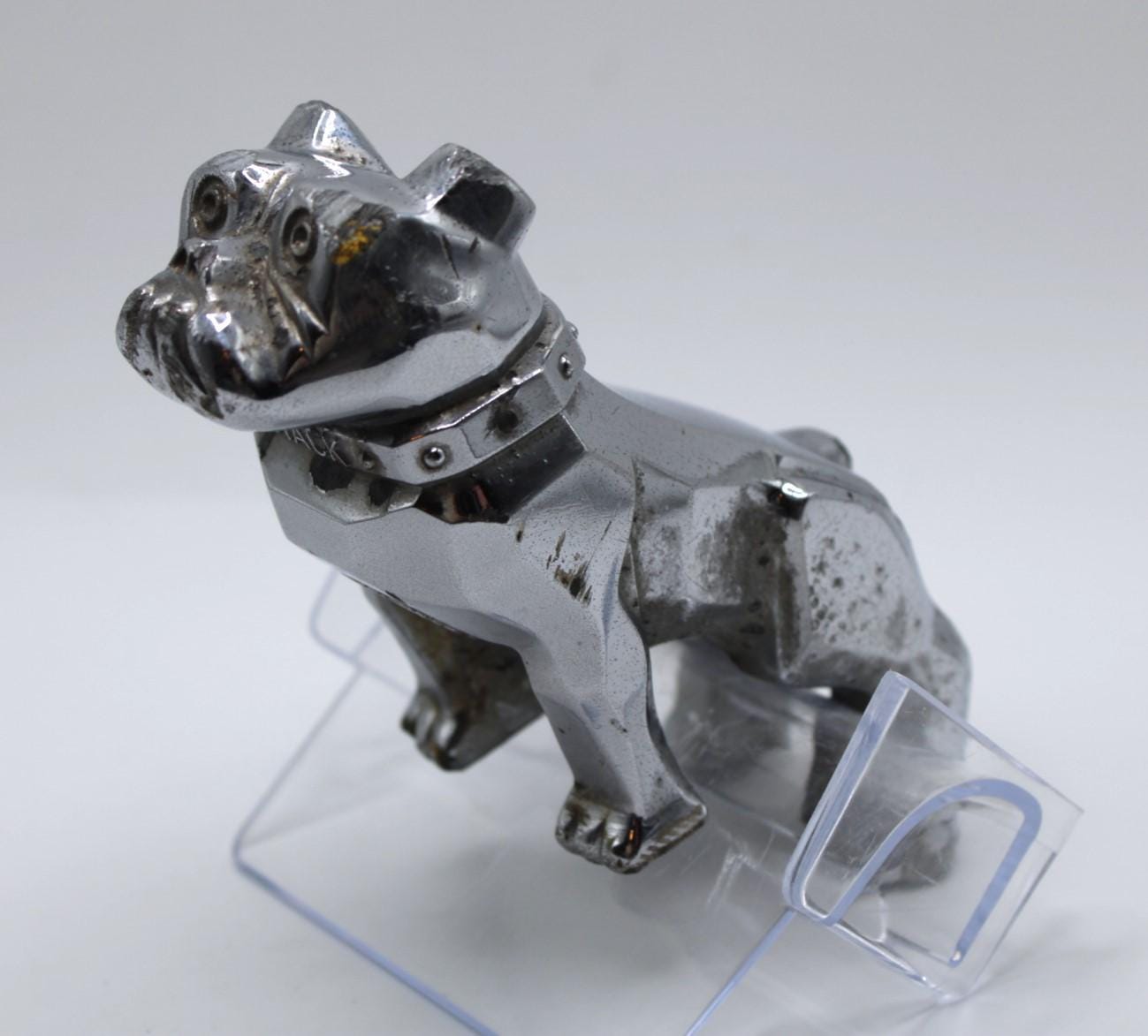 Vintage Polished Chrome Mack Truck Bulldog Hood Ornament Reg No