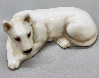 Vintage Royal Doulton English Bone China Bull Terrier Miniature Figurine K14 Lying Down