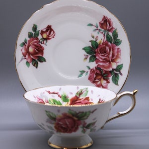 Rare Paragon Teacup & Saucer with Large, Yellow-Pink Cabbage Rose Design