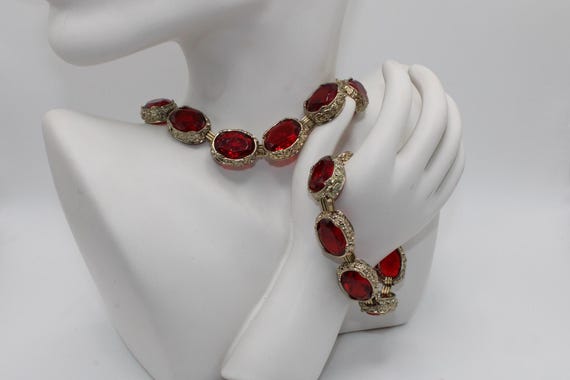 Vintage Monet Statement Ruby Red Collet Necklace … - image 2