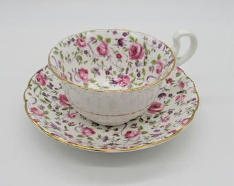 Tasse et soucoupe en porcelaine fine Radfords 8538 motif chintz, fabriquées en Angleterre