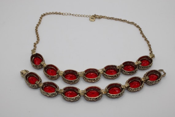 Vintage Monet Statement Ruby Red Collet Necklace … - image 4