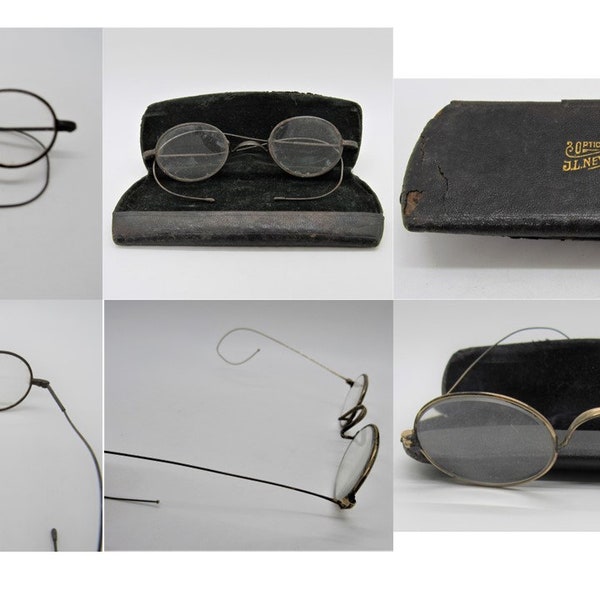 Two Pair of Antique Eyeglasses, Wire Rimmed Spectacles, Steampunk Style, Late 1800s Early 1900s Eyewear