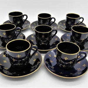 Vintage Rörstrand Cobalt Blue Demitasse Cup and Saucer Set of 8, Swedish Porcelain, Mid Century Rörstrand Demitasse Set, Made in Sweden