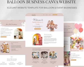 Modelo de site para empresa de balões no Canva | Site para organizador de eventos | Modelo de site para decoração de festas | Site editável | Site para pequenas empresas
