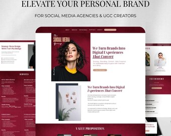 Modelo de site vermelho para agência de mídias sociais | Página de destino e isca digital no Canva (Download digital)