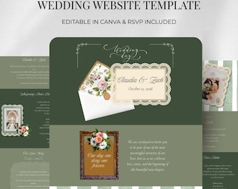 Modelo de site de casamento no Canva | Site de confirmação de presença floral romântico vintage