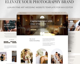 Modelo Wix para fotógrafo de casamentos de luxo, portfólio artístico de noivas, design de site elegante.