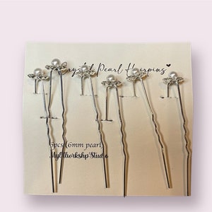 Crystal Hair pins|Silver bridal pins | Rhinestone Crystal | 6mm pearl|Wedding hairpiece