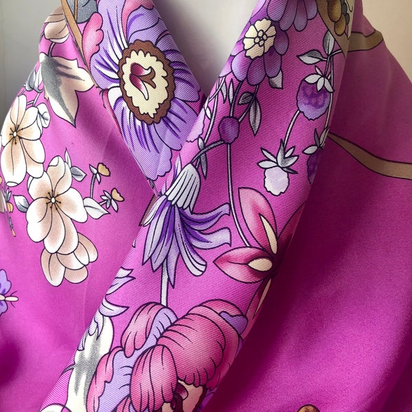 Vintage Gucci Silk Scarf Floral Print Scarf Neck Scarf Pink Scarf Designer Scarves for Women Gift for Her!