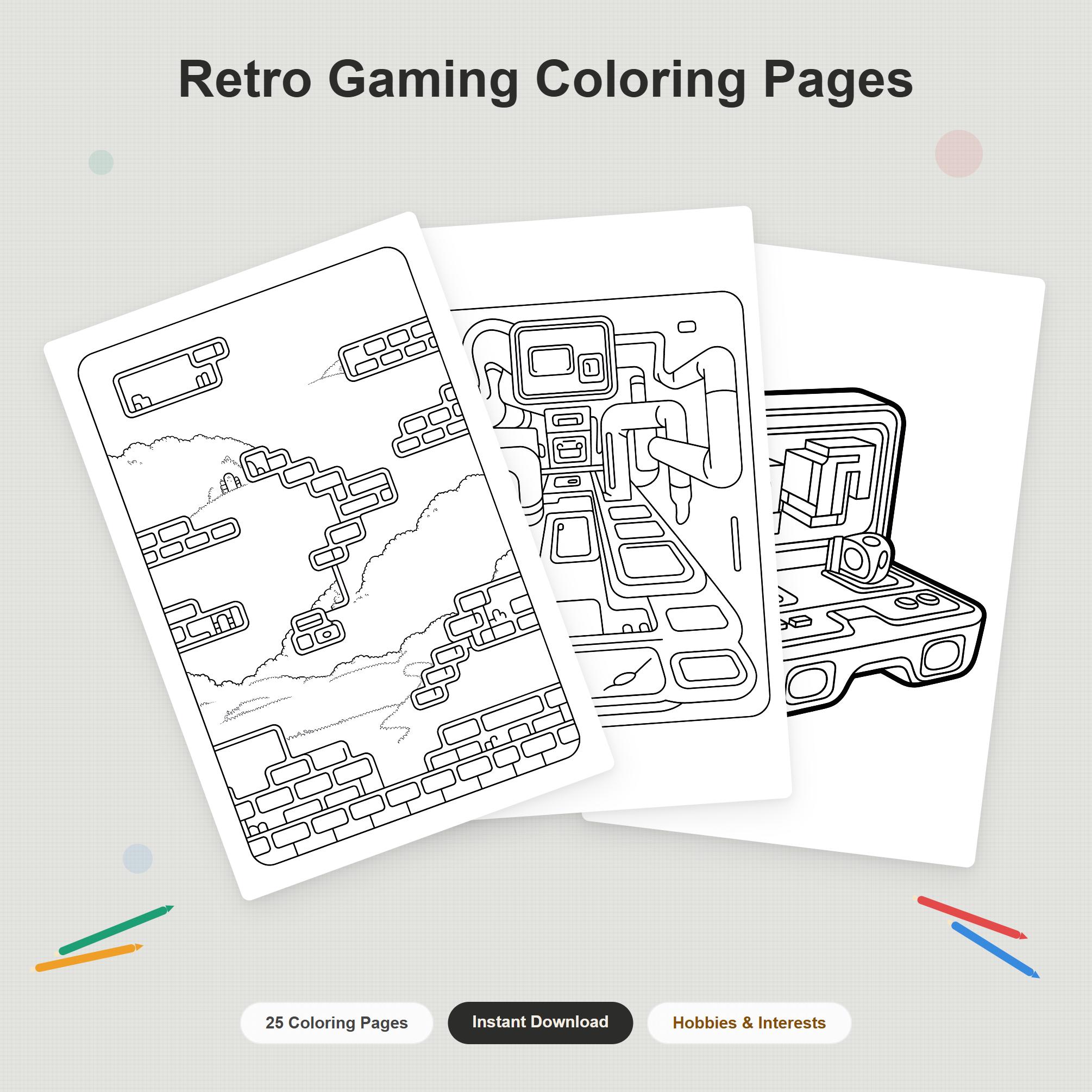 Retro Gaming Coloring Pages | 80s 90s Arcade Nostalgia Art | Digital ...