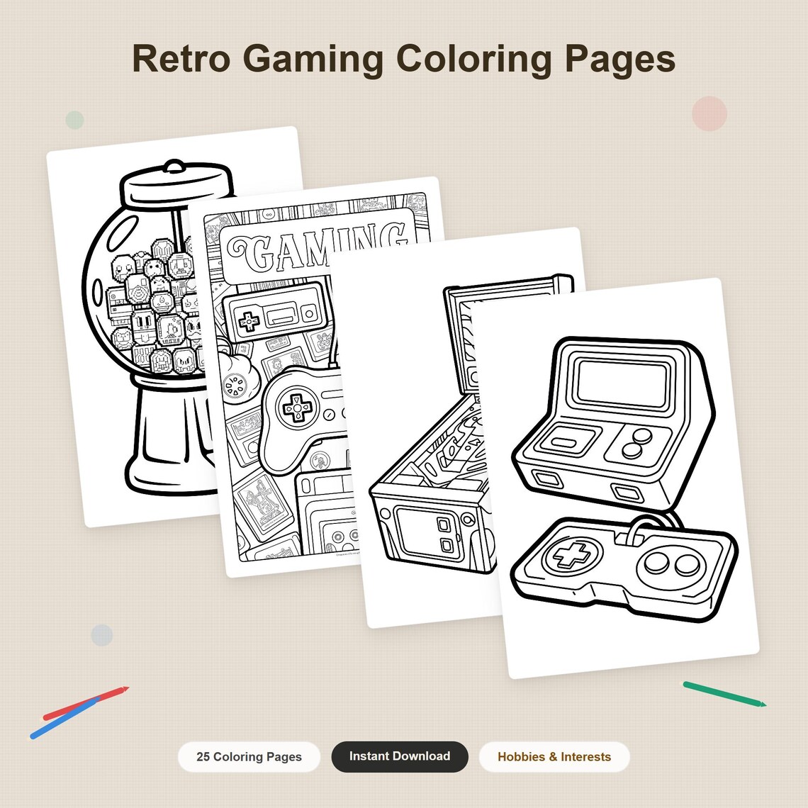 Retro Gaming Coloring Pages | 80s 90s Arcade Nostalgia Art | Digital ...