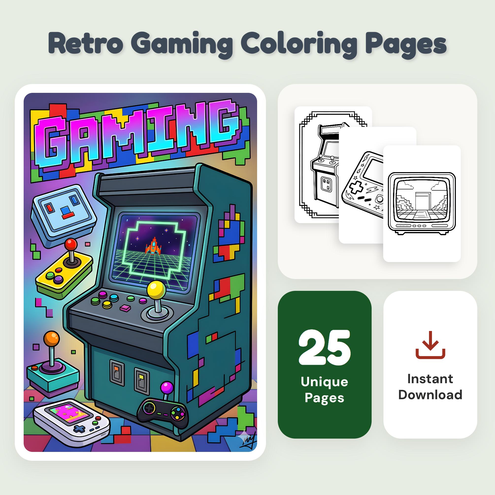 Retro Gaming Coloring Pages | 80s 90s Arcade Nostalgia Art | Digital ...