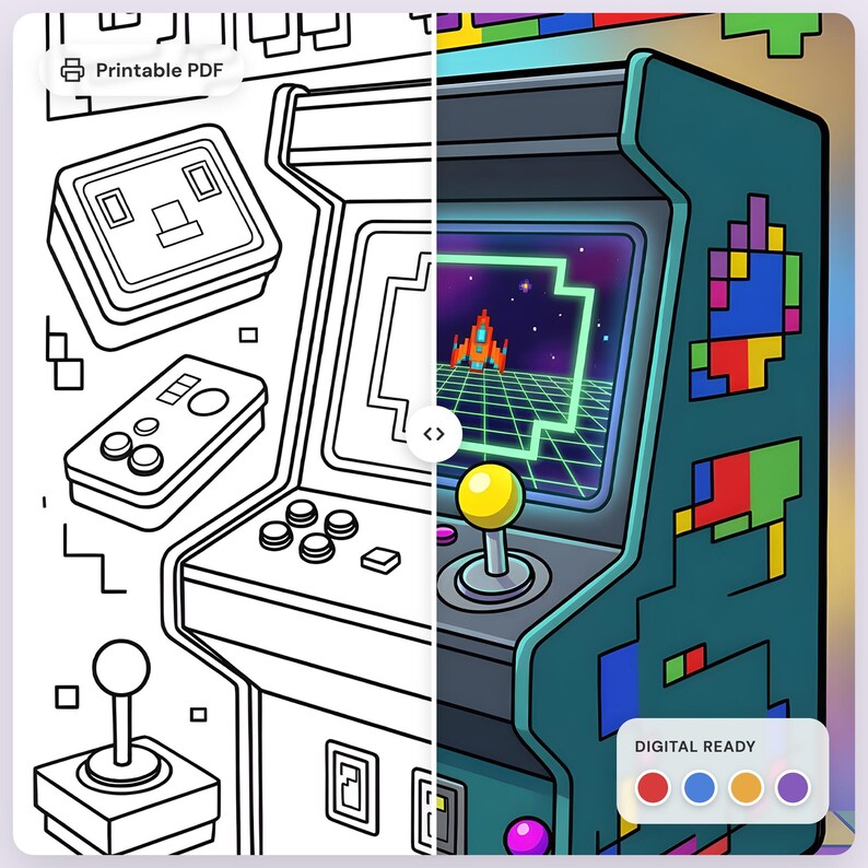 Retro Gaming Coloring Pages | 80s 90s Arcade Nostalgia Art | Digital ...