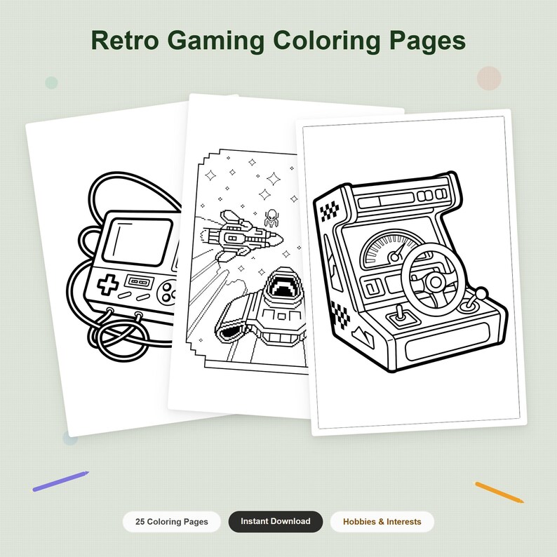 Retro Gaming Coloring Pages | 80s 90s Arcade Nostalgia Art | Digital ...