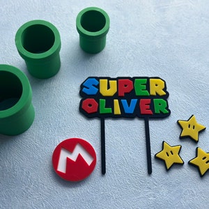 Super gaming acrylic cake topper set / personalised cake topper with 3D pipes
