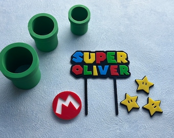 Super gaming acrylic cake topper set / personalised cake topper with 3D pipes