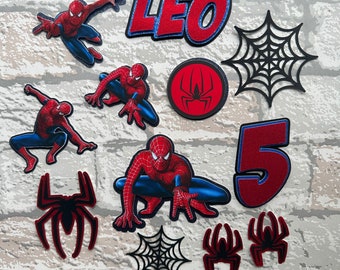 Personalised superhero spider inspired cake topper set