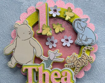 Personalised Winnie the Pooh Classic Cake Topper for Birthday & Baby Shower - Customizable Party Decoration