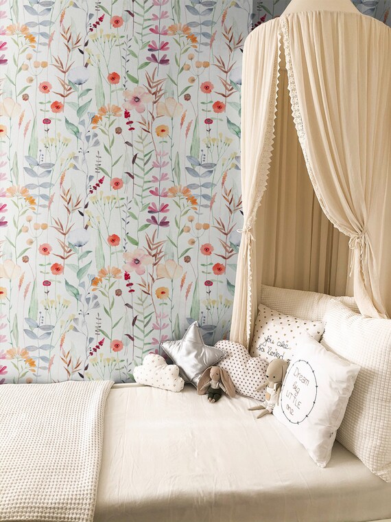 Peel and Stick Wallpaper Floral Girls Wallpaper Large Floral | Etsy