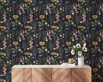 Floral Wall Decor Renters Wallpaper Dark Floral Mural Wallpaper Modern Mural Wallpaper Floral Vintage Wallpaper