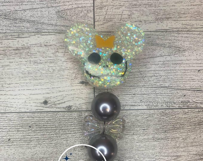 Skeleton Female Mouse Head Beaded Badge Reel