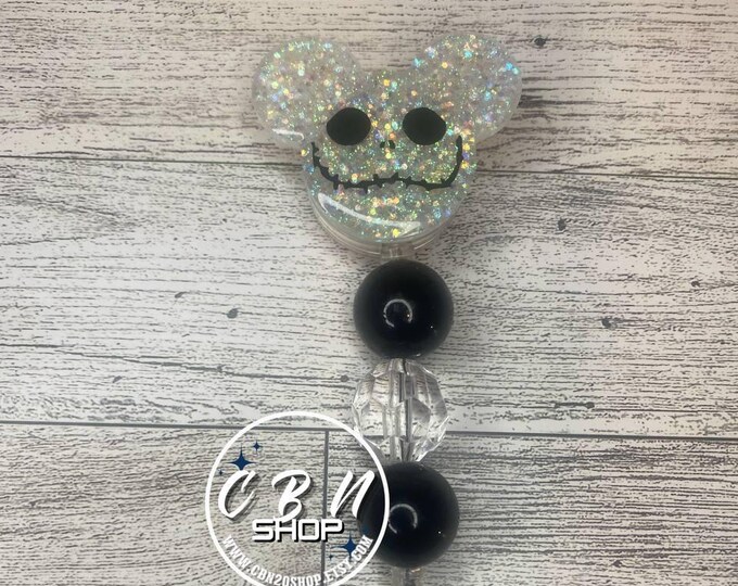 Skeleton Male Mouse Head Beaded Badge Reel