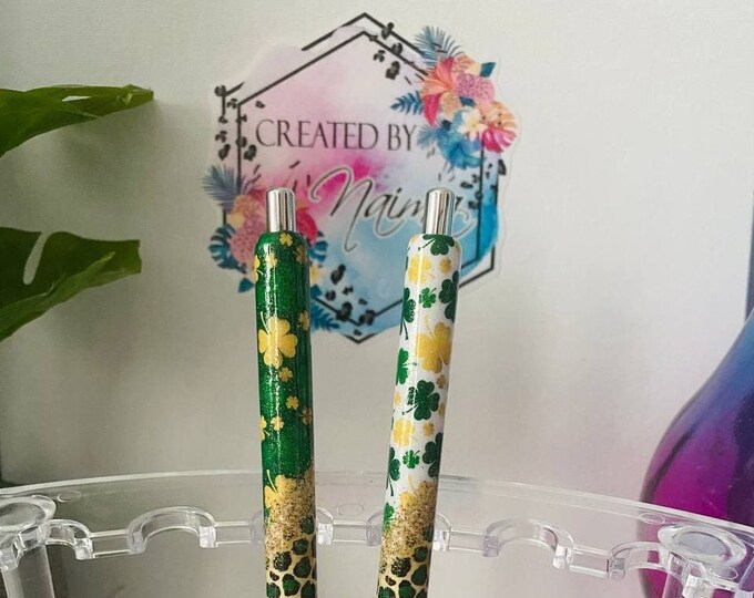 Refillable Shamrock Cheetah Print Epoxy Gel Pen