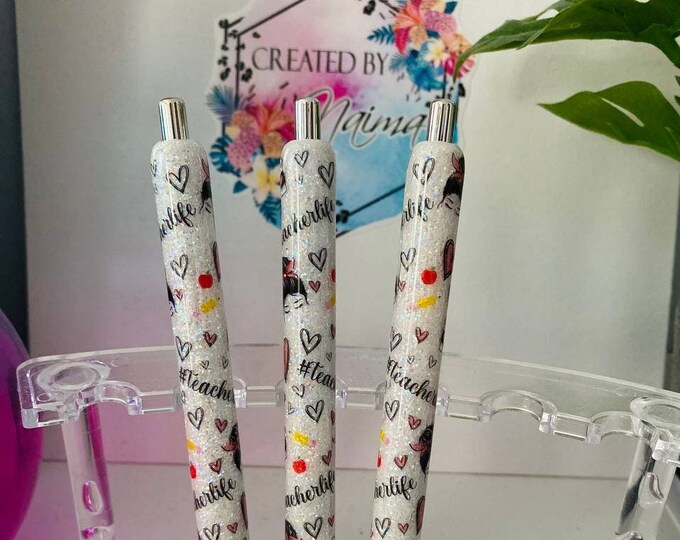Refillable Teacher Life Glitter Epoxy Gel Pen