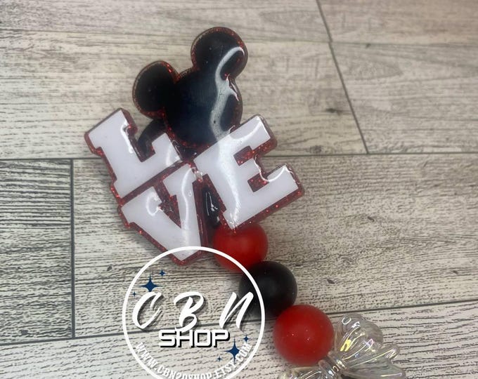Love Male Mouse Head Beaded Badge Reel