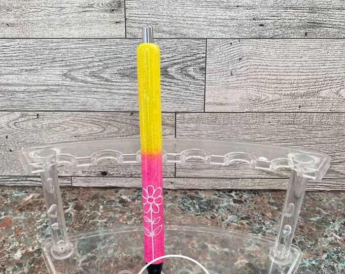 Refillable Pink Lemonade Spring Flowers Glitter Epoxy Gel Pen