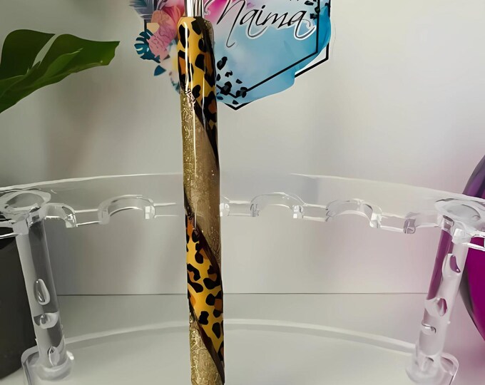 Refillable Twisted Cheetah Print Glitter Epoxy Pen