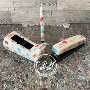 Nursing Glitter Epoxy Stapler, Tape Dispenser & Gel Pen