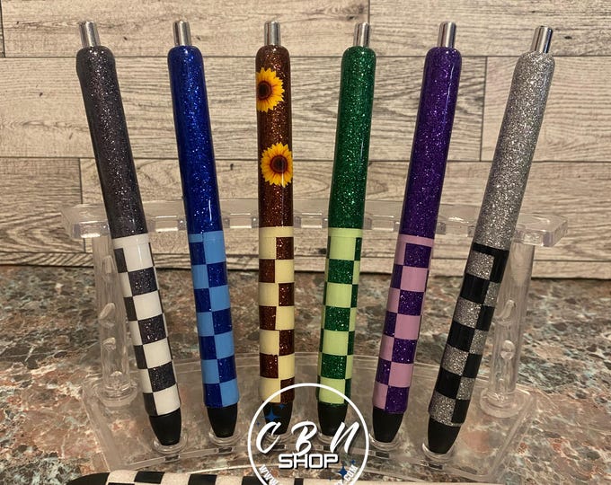 Refillable Checkers & Sunflowers Glitter Gel Pen