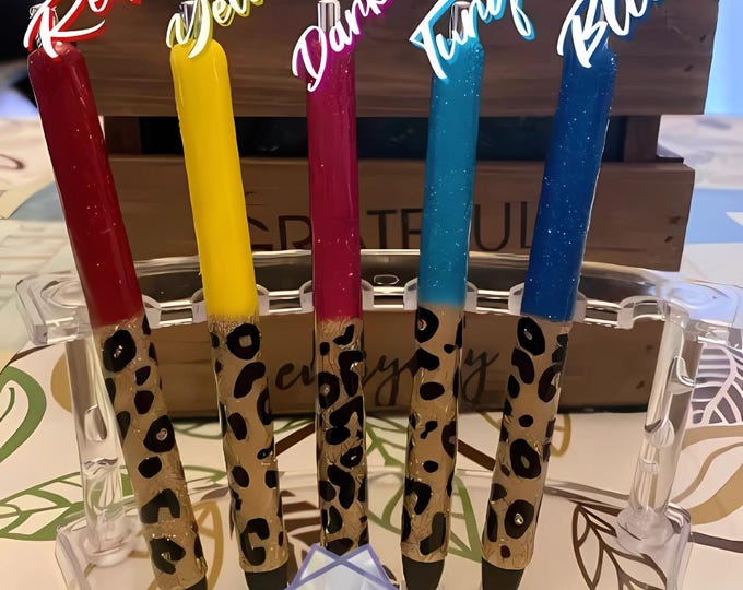 Refillable Leopard Print Glitter Ombre Epoxy Gel Pen