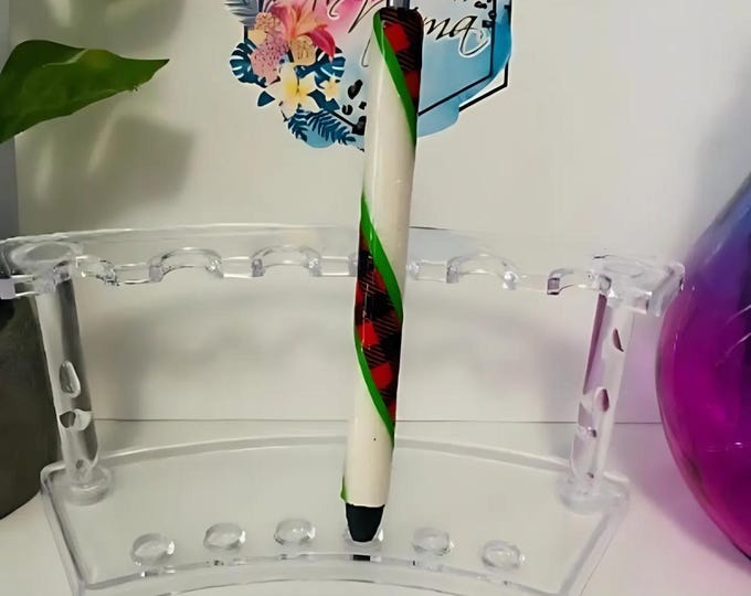 Refillable Red Buffalo Plaid Epoxy Glitter Gel Pen