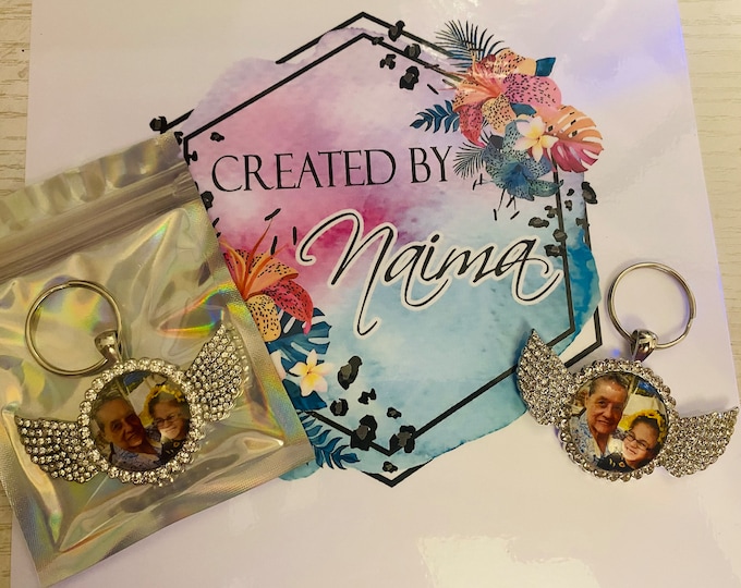 Custom Angel Wings Keychain/Necklace With Picture