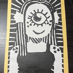 Aquatic Cyclops Girl Mini Linocut Print, 4”x6”