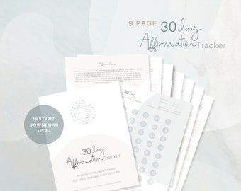 30 Day Affirmation Tracker, Wellness Planner, Daily Affirmations Journal, Mental Health Printable