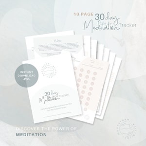 30 Day Meditation Tracker, Wellness Planner, Daily Meditation Journal, Mental Health Printable