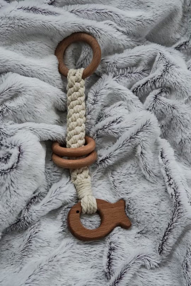 Macrame and Wood Baby Rattle Montessori Style Baby Toy Etsy