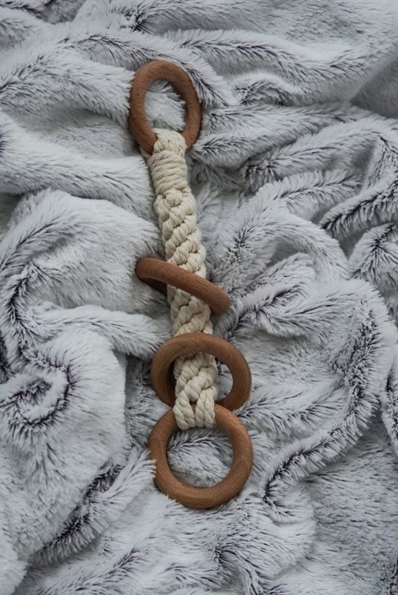 Macrame and Wood Baby Rattle Montessori Style Baby Toy Etsy
