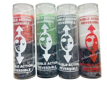 Reversible Double Action Glass Candle, Remove Dark Witchcraft, Black Negative Energy, Vela de doble acción reversible, Elimina Brujería