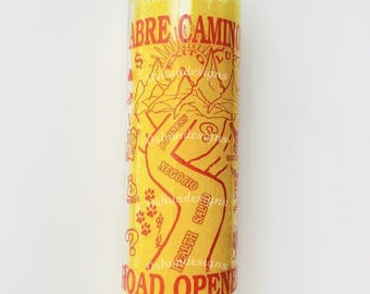 Open Roads yellow candle, Road Opener, Prosperity & Success, Abre camino vella amarillo, Prosperidad y Exito