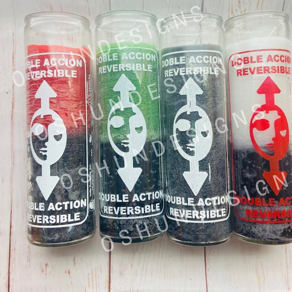 Reversible Double Action Glass Candle, Remove Dark Witchcraft, Black Negative Energy, Vela de doble acción reversible, Elimina Brujería