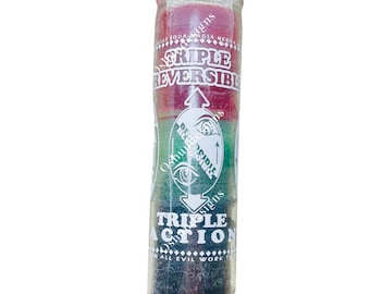 Triple Action Reversible Candle, Reversible Cleansing Candle, Clean Witchcraft, Velas de Vidrio Reversibles,Vela Reversible, Brujería Limpia