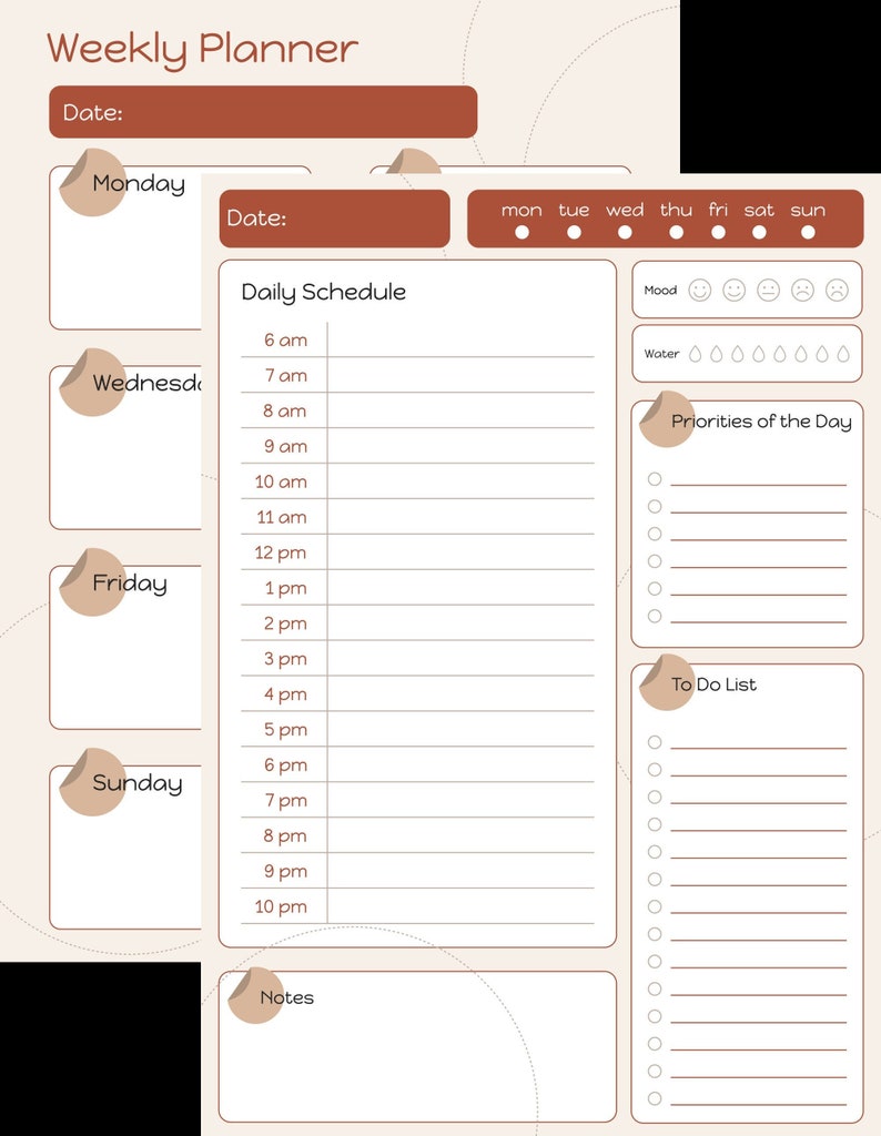 Digital Todo List, Weekly and Daily Planner A4 Downloadable PDF